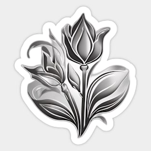 Silver Floral Elegance on Black Background No. 939 Sticker